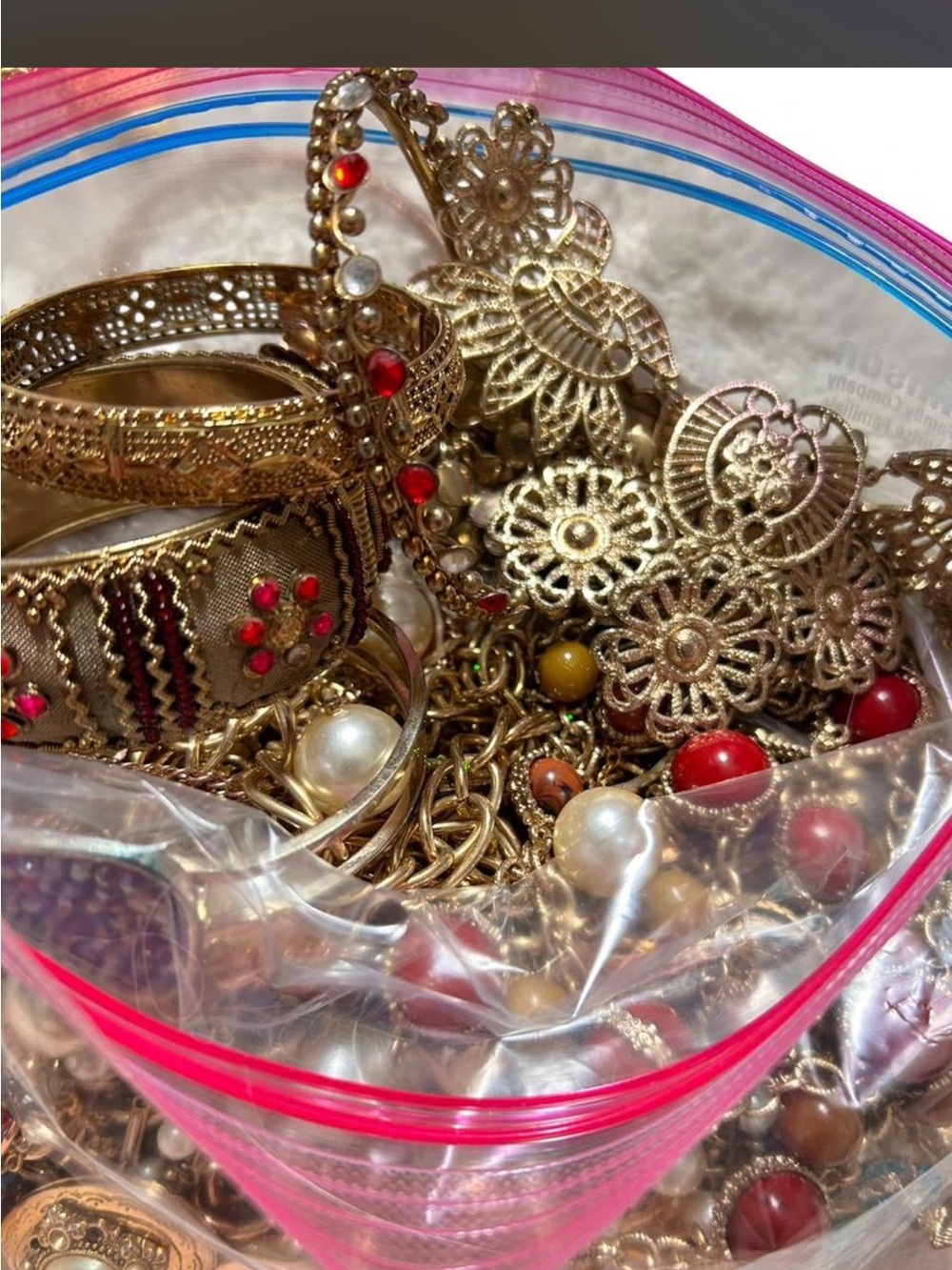 Mix Gold-Tone Floral Filigree Necklace & Red Accent Bracelet Set - Women Jewelry